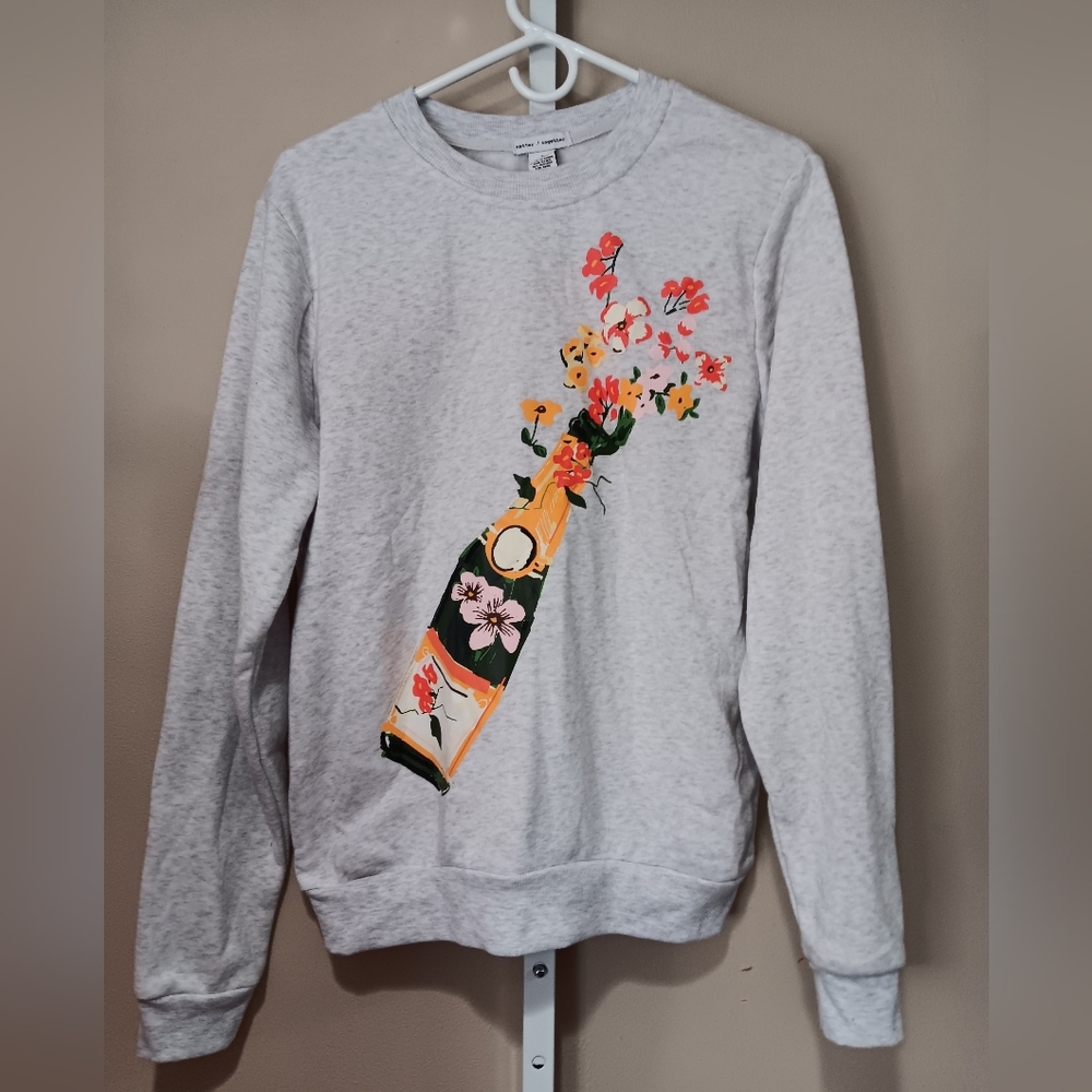 Better Together (Size S) Gray Champaign Bottle Floral Print Sweatshirt (NWT)